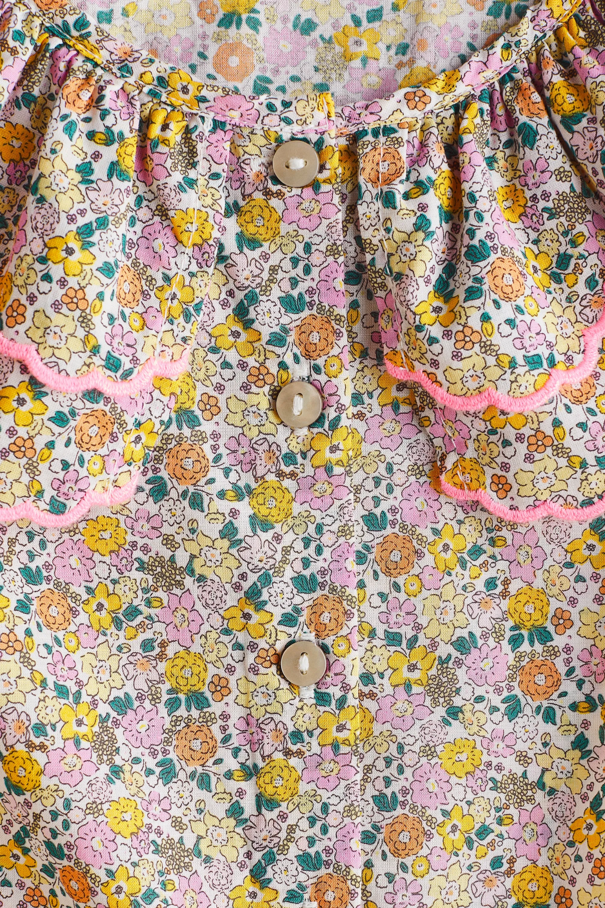 Blouse à col superposé en coton - Jaune/fleuri
