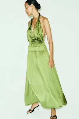Robe dos nu froncée - Vert olive — photo 1