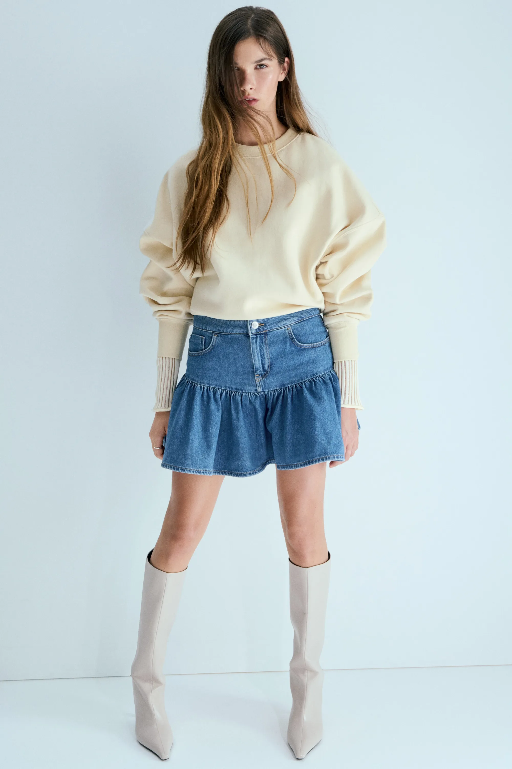 Jupe évasée en denim - Bleu denim