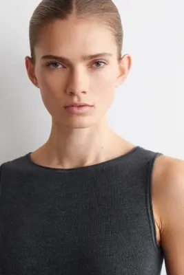 ROBE COURTE SANS COUTURE EN LAINE MÉRINOS - GRIS ANTHRACITE CHINÉ — photo 4