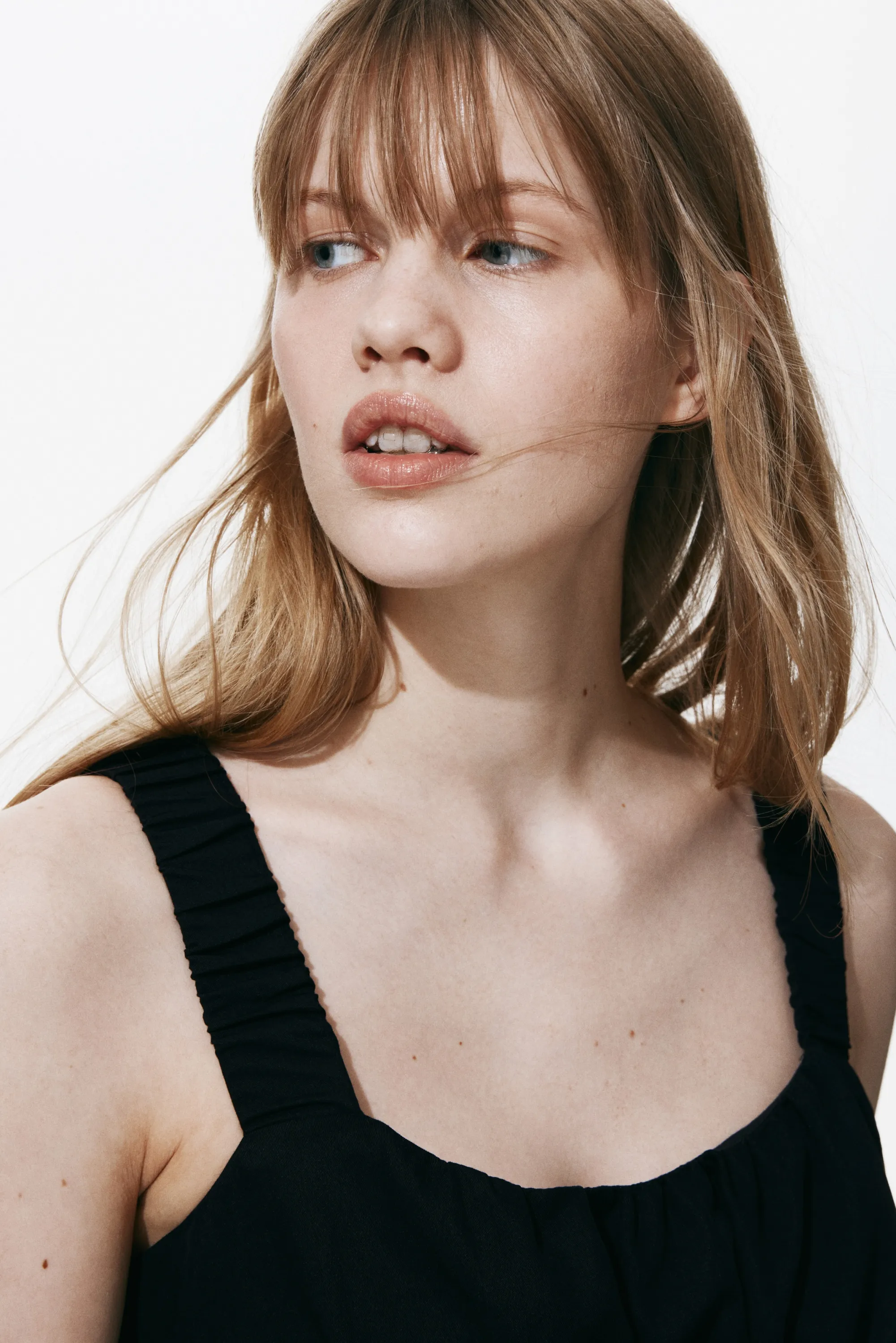Robe en twill froncée - Noir