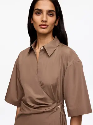 Robe portefeuille en coton - Taupe foncé — photo 3