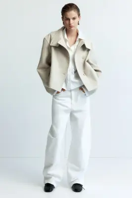 Veste à col entonnoir en feutre - Beige clair — photo 2