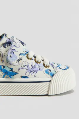 Sneakers en toile de coton - Blanc/requins — photo 1