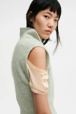 Pull sans manches en alpaga mélangé - Vert ancien clair — photo 2