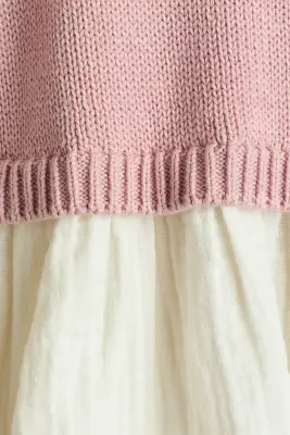 Blouse en coton avec plastron - Rose clair/crème — photo 4