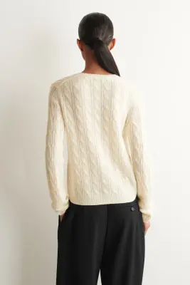CARDIGAN EN MAILLE TORSADÉE DE PUR CACHEMIRE - IVOIRE — photo 4