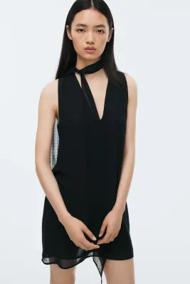Robe ornementée en mousseline - Noir — photo 1