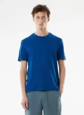 T-shirt Bleu Manches Courtes Col Rond en Lin / Elasthanne