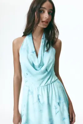 Robe dos nu avec encolure bénitier - Turquoise/fleuri — photo 1