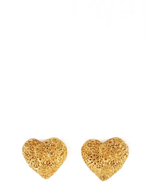 Boucles d'oreilles clip doré à l'or fin en coeurs dentelle