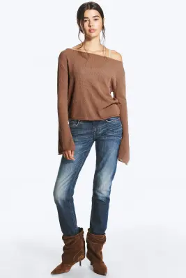 Pull en maille décontracté col bateau - Marron — photo 2