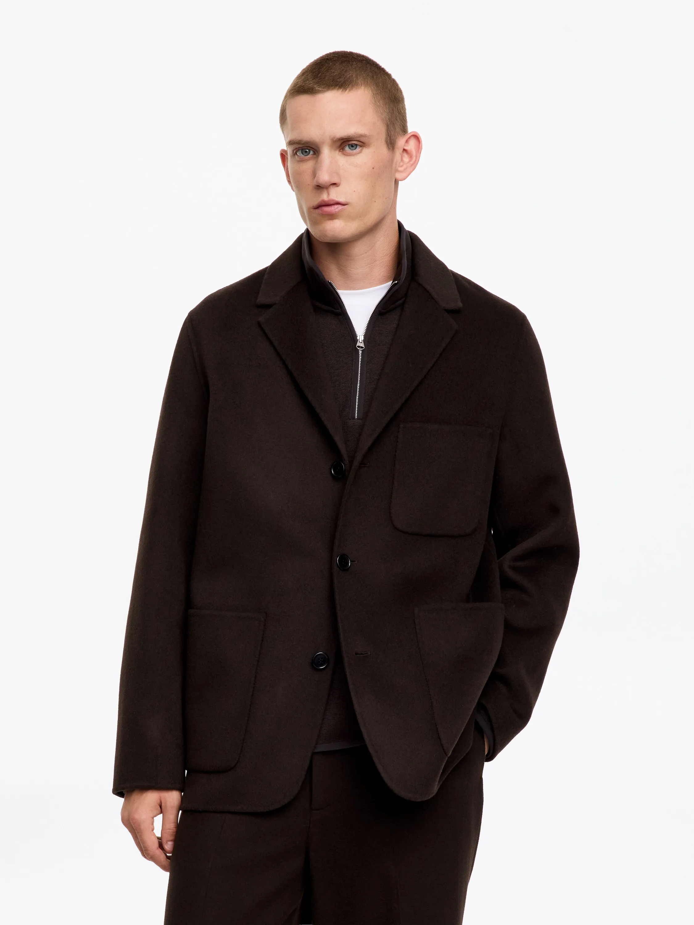Blazer en laine double face - Marron foncé