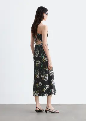 Robe combinaison midi en satin - Noir/Motif fleuri — photo 5