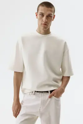 T-shirt Oversized Fit en scuba - Crème — photo 2