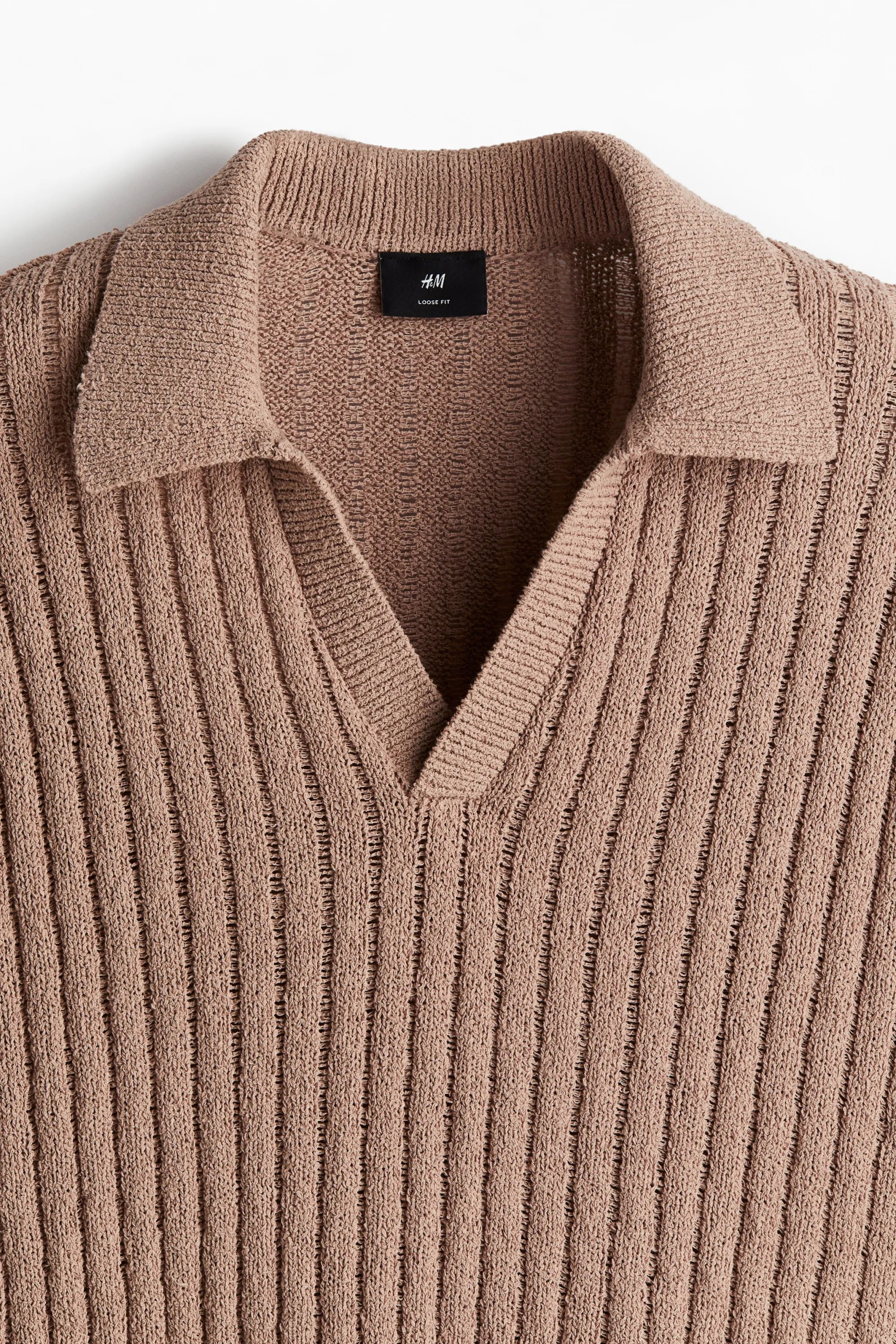 Polo Loose Fit en maille côtelée - Beige foncé