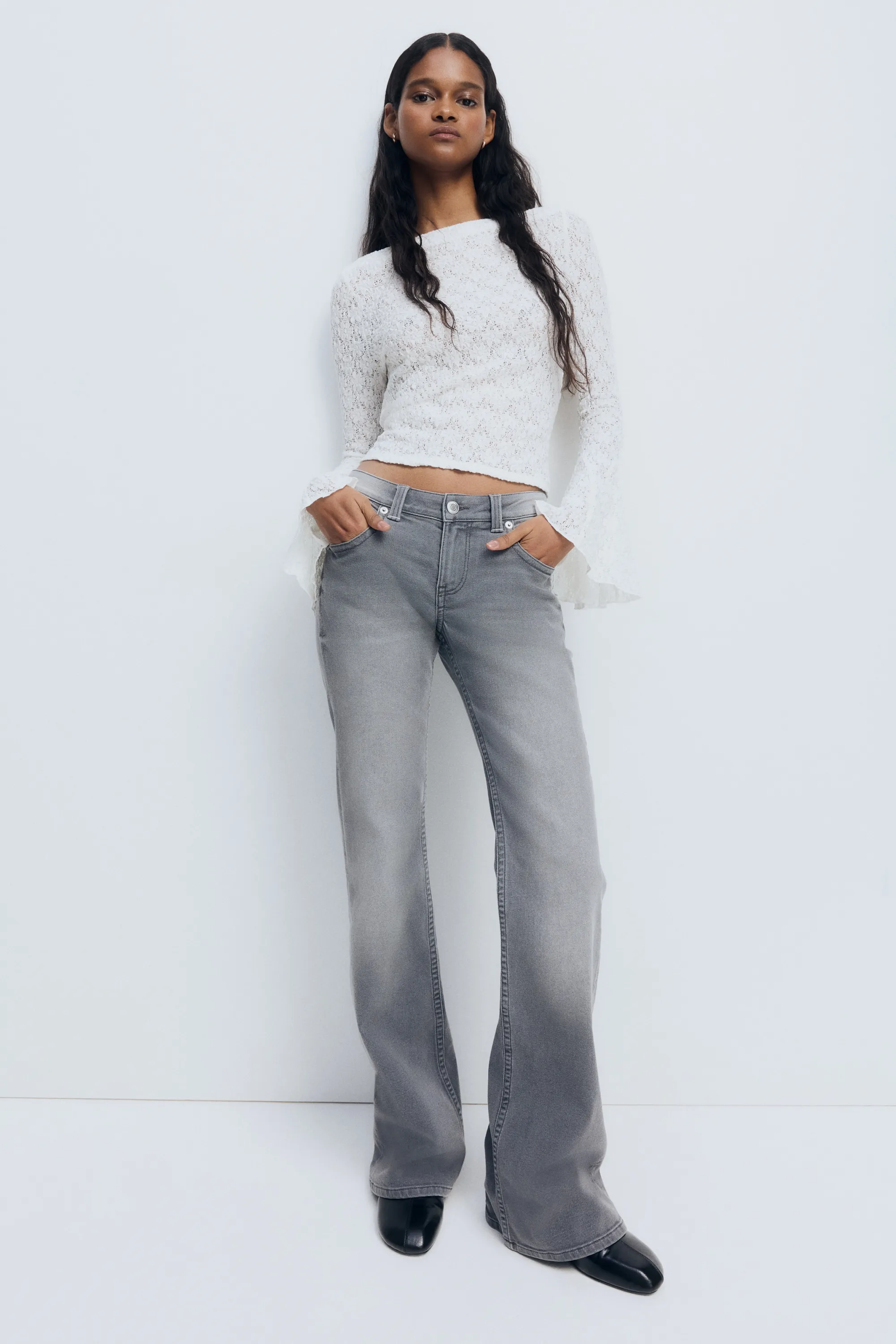 Flared Low Jeans - Gris denim