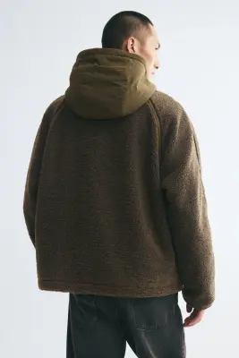 Veste à capuche en tissu Teddy bear - Vert kaki foncé — photo 4