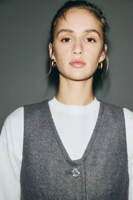 Robe avec boutons à strass - Gris foncé chiné — photo 1