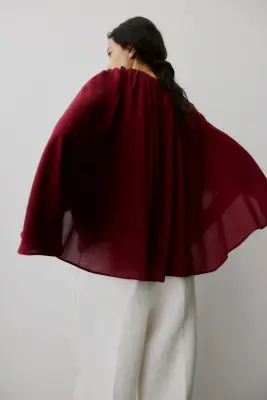 Blouse façon cape - Rouge foncé — photo 4