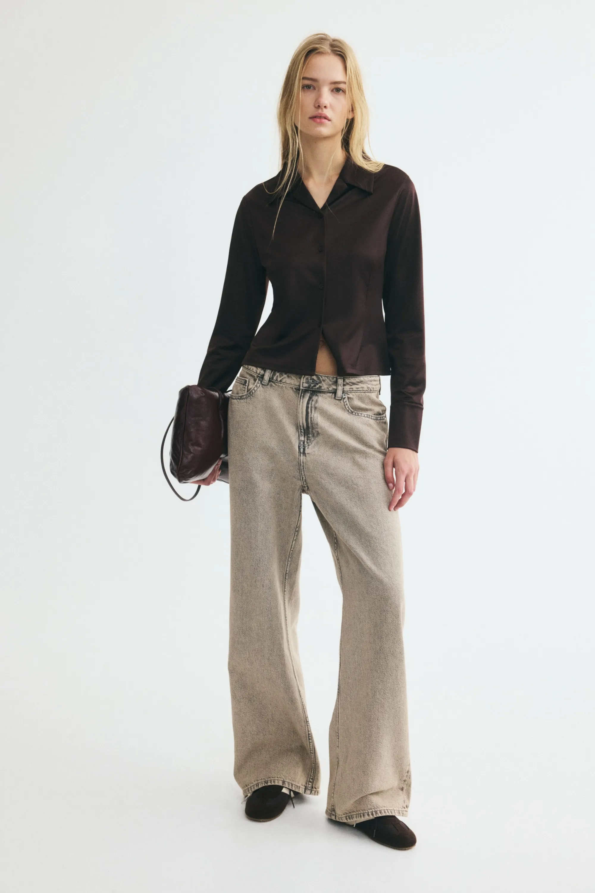 Chemise ajustée en jersey - Marron foncé