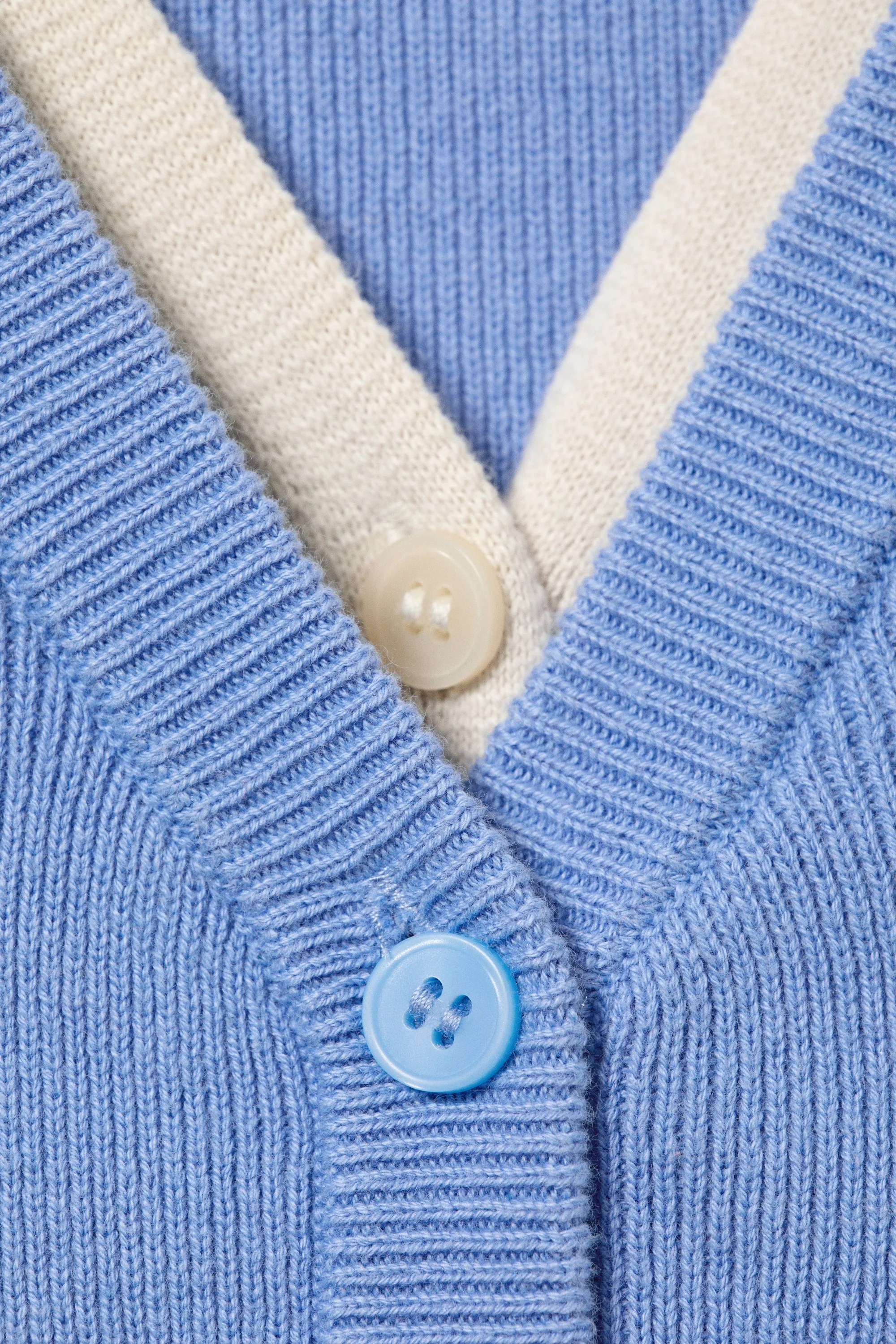 Cardigan à col en V double épaisseur confectionné - Bleu/Blanc cassé