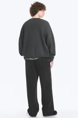 Pull oversize en coton épais - Gris foncé chiné — photo 2
