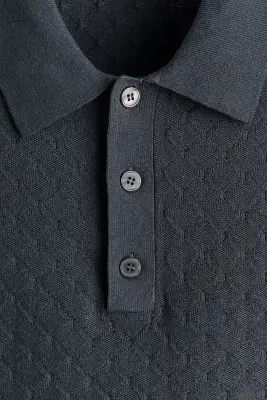 Polo Slim Fit en maille texturée - Gris foncé — photo 5