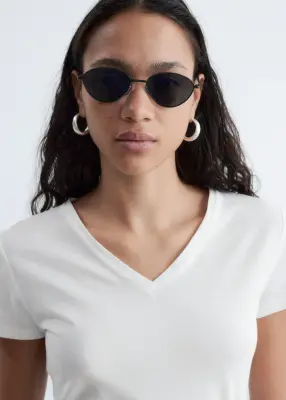 T-shirt col en V en coton - Blanc — photo 4
