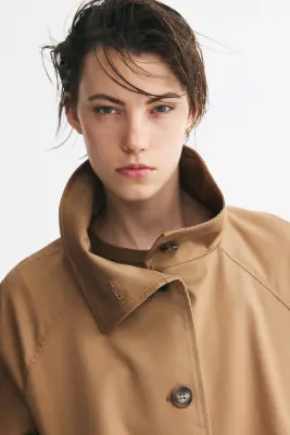 Veste en twill avec col entonnoir - Beige foncé — photo 2