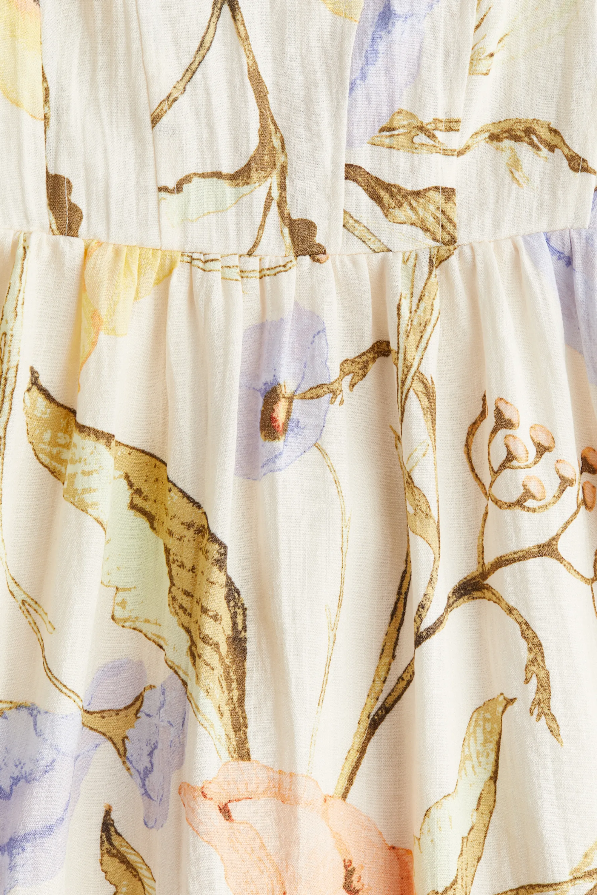 Robe midi à bretelles fines - Crème/fleuri