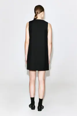 ROBE COURTE BOUTONNÉE EN SERGÉ DE LAINE - NOIR — photo 4