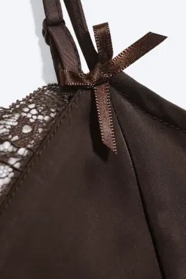 Top en satin et dentelle - Marron foncé — photo 3