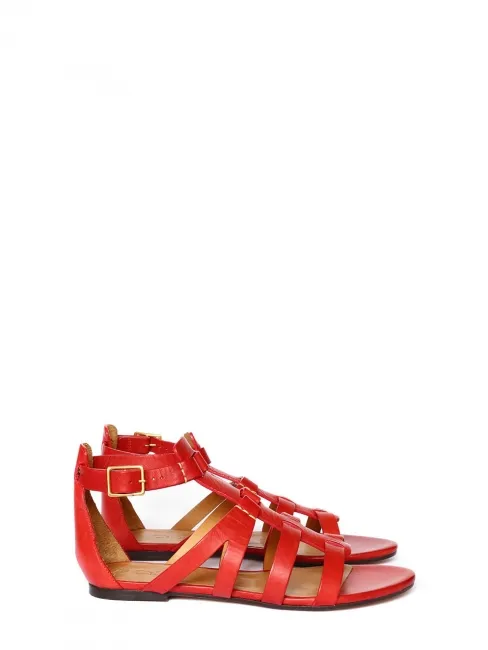 Sandales gladiators plates en cuir rouge NEUVES Prix boutique 475€ Taille 36,5