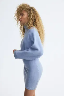 Robe en maille avec col cheminée - Bleu clair — photo 4