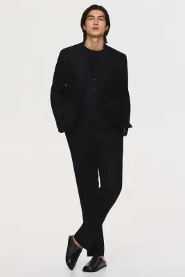 Gilet de costume Slim Fit en lin - Noir — photo 3