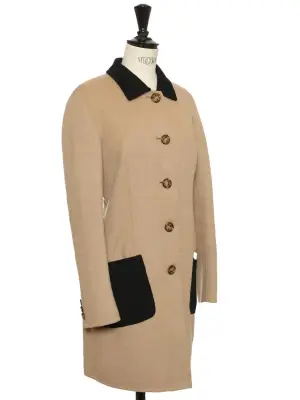 Manteau en 60% laine marron camel poches noires Taille 36 — photo 3