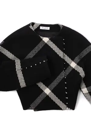 Veste Fall 2022 cropped en laine noire à rayures blanches Prix boutique 3600€ Taille XS — photo 4