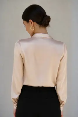 Lena Silk Bow Blouse - Beige — photo 2