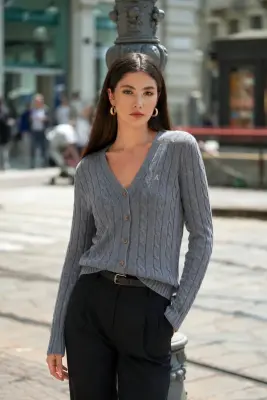 Vince Cotton Cashmere Cardigan - Grey