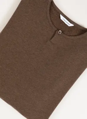 1 Button T-Shirt in Heather Chocolate Cotton & Elastane — photo 2