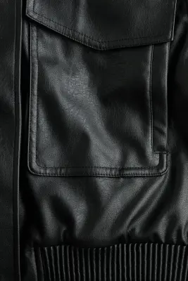 Veste sans manches oversize en tissu enduit - Noir — photo 4