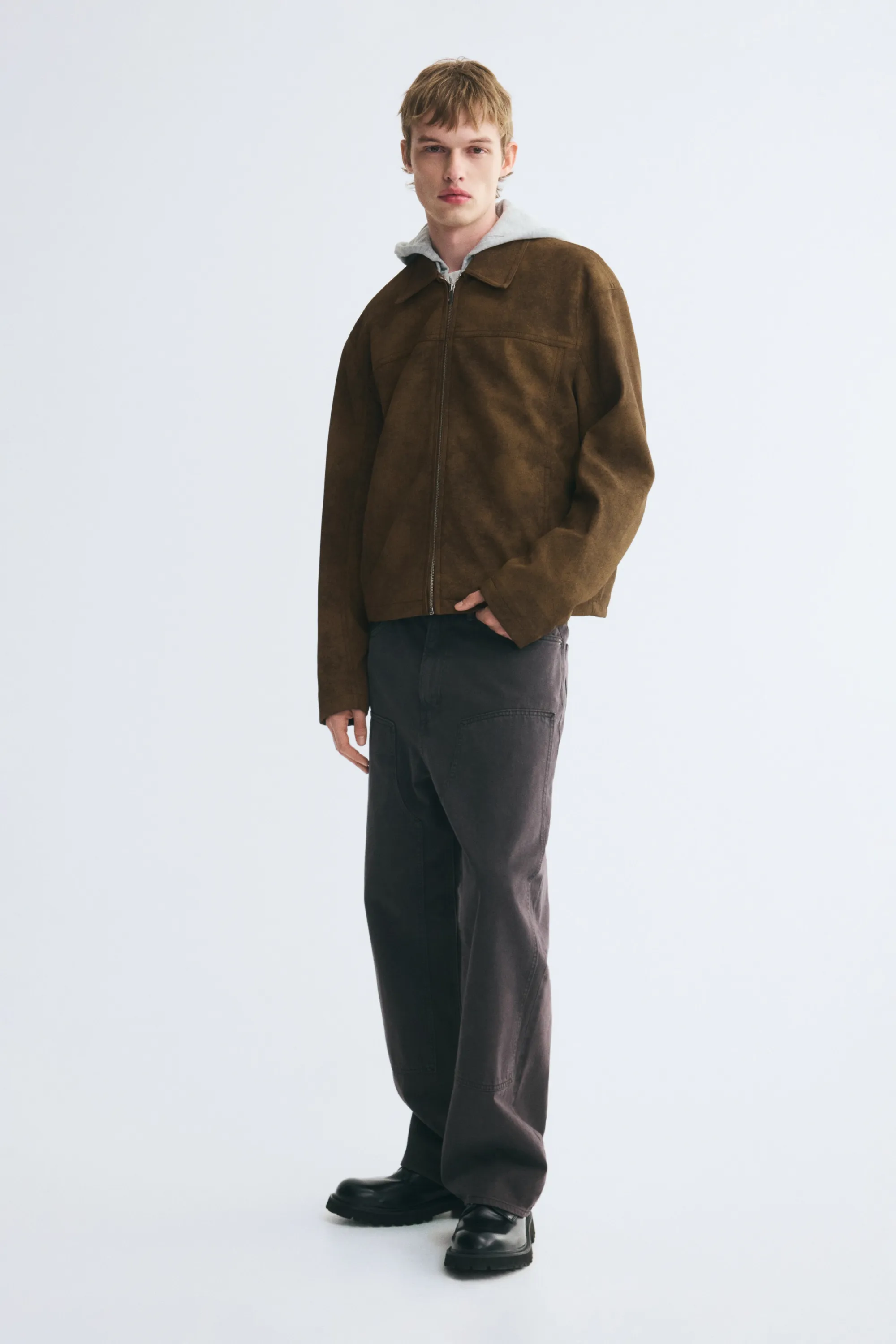 Veste zippée en tissu gratté - Marron