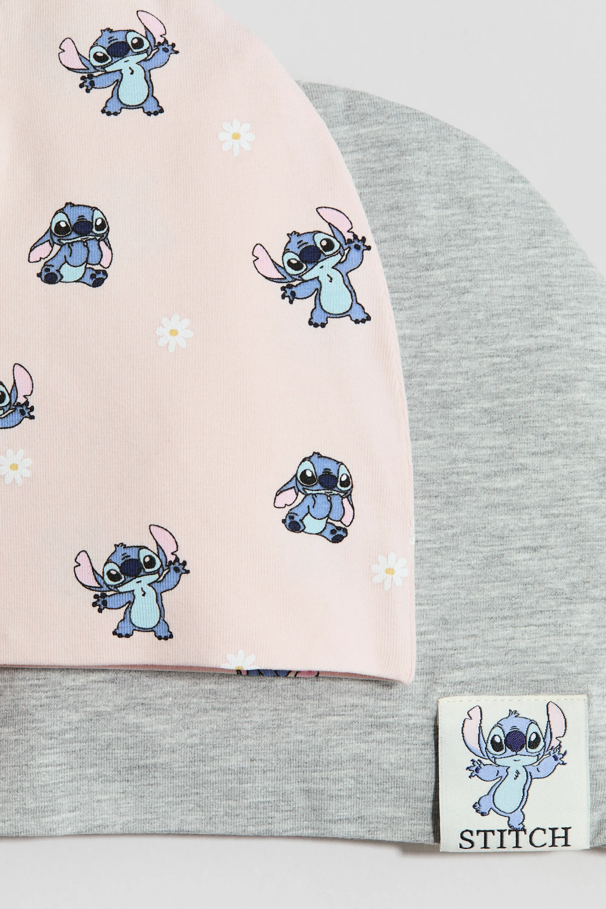 Lot de 2 bonnets en coton - Rose clair/Lilo et Stitch