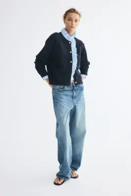 Frill-trimmed cardigan - Bleu marine — photo 1