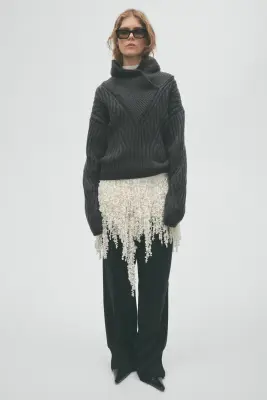 Pull à col châle en laine mérinos - Gris foncé chiné — photo 1