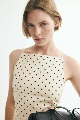 Robe sans manches en crêpe - Beige clair/pois — photo 2