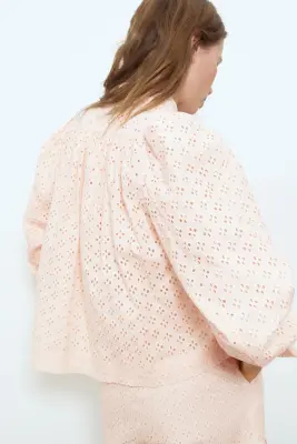 Veste en coton avec broderie anglaise - Rose clair — photo 5