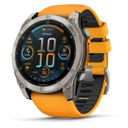 Garmin Fenix 8 Amoled 51mm Verre Sapphire lunette titane bracelet orange/graphite 010-02905-11