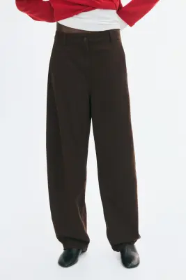 Pantalon barrel en coton - Marron foncé — photo 2